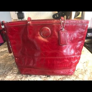 Red leather authentic Coach tote bag!